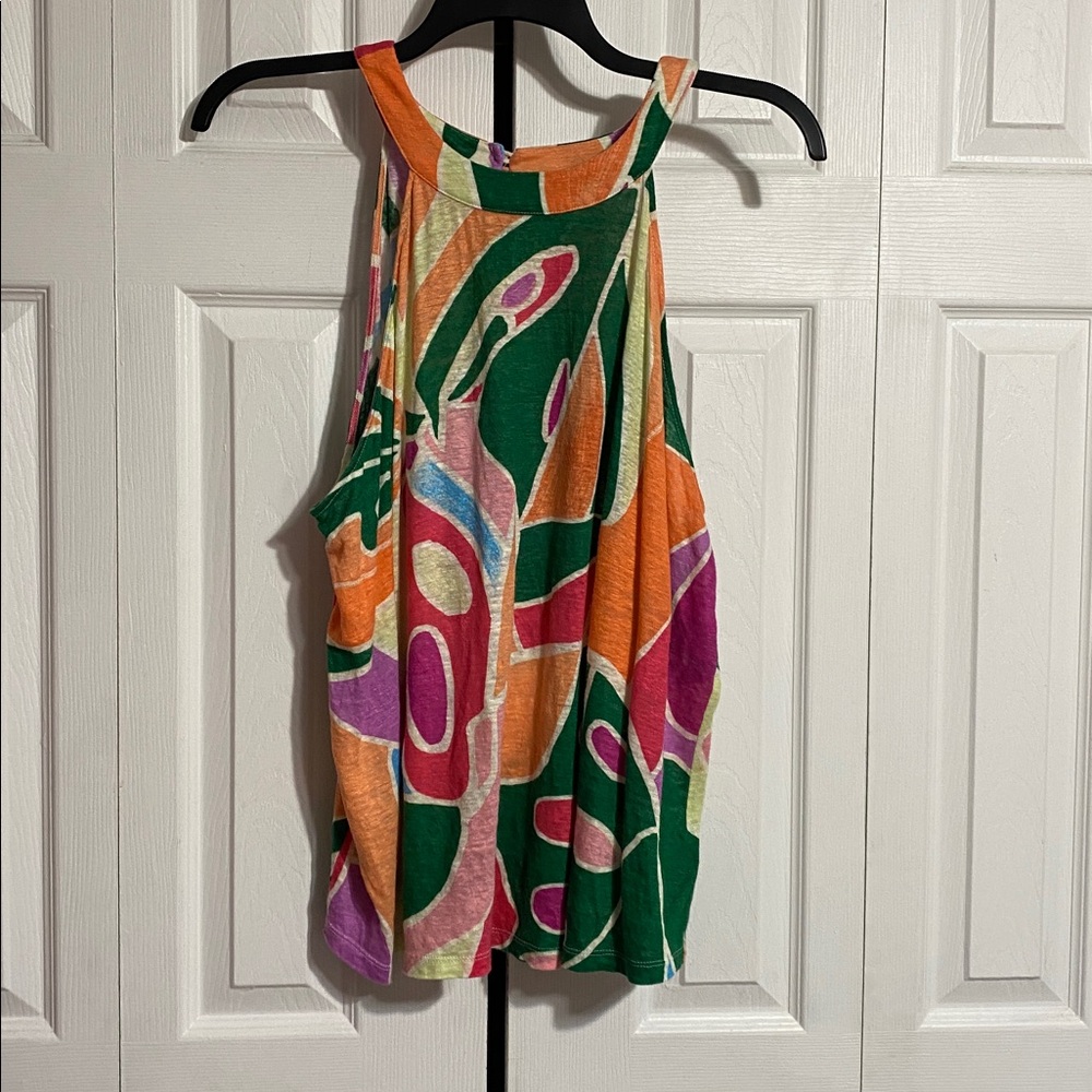 Christian Siriano New York Linen Multicolor High Collar Sleeveless Top Size 2X